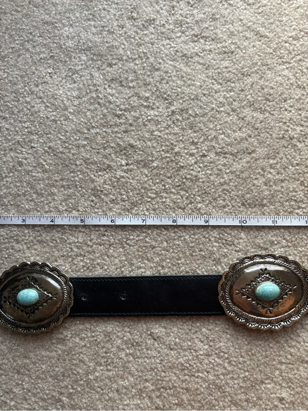 R.J. Graziano Black Leather Belt with Turquoise Conchos